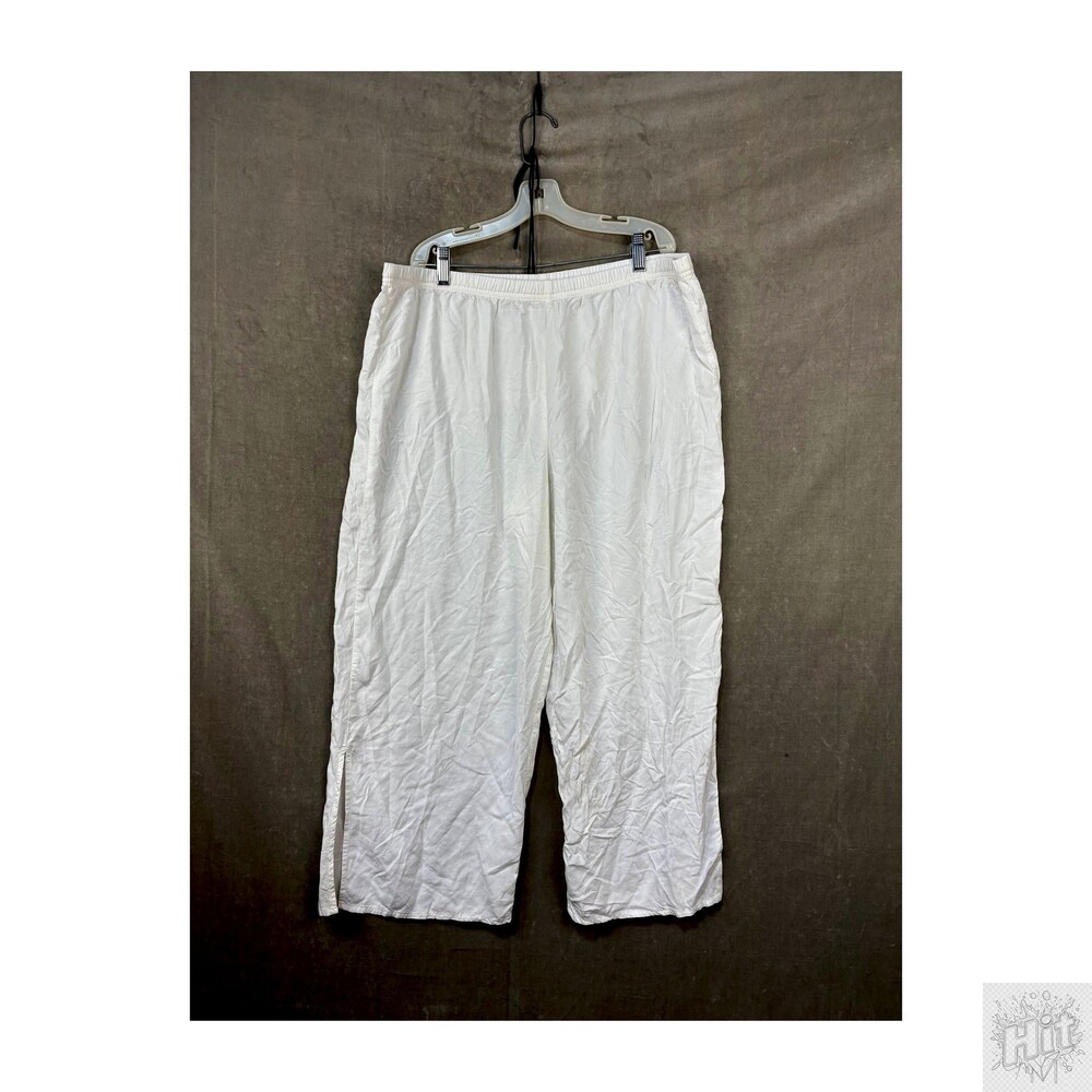 Spendid White Wide-Leg Cropped Pants with Side Slits, Size XL